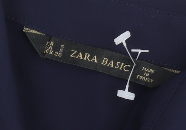Zara Women Blue Long Sleeve Collared Blouse Size S