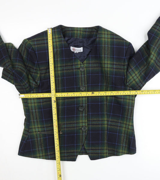 Bianca Womens Green Checked Wool Blend Blazer Jacket Size 10