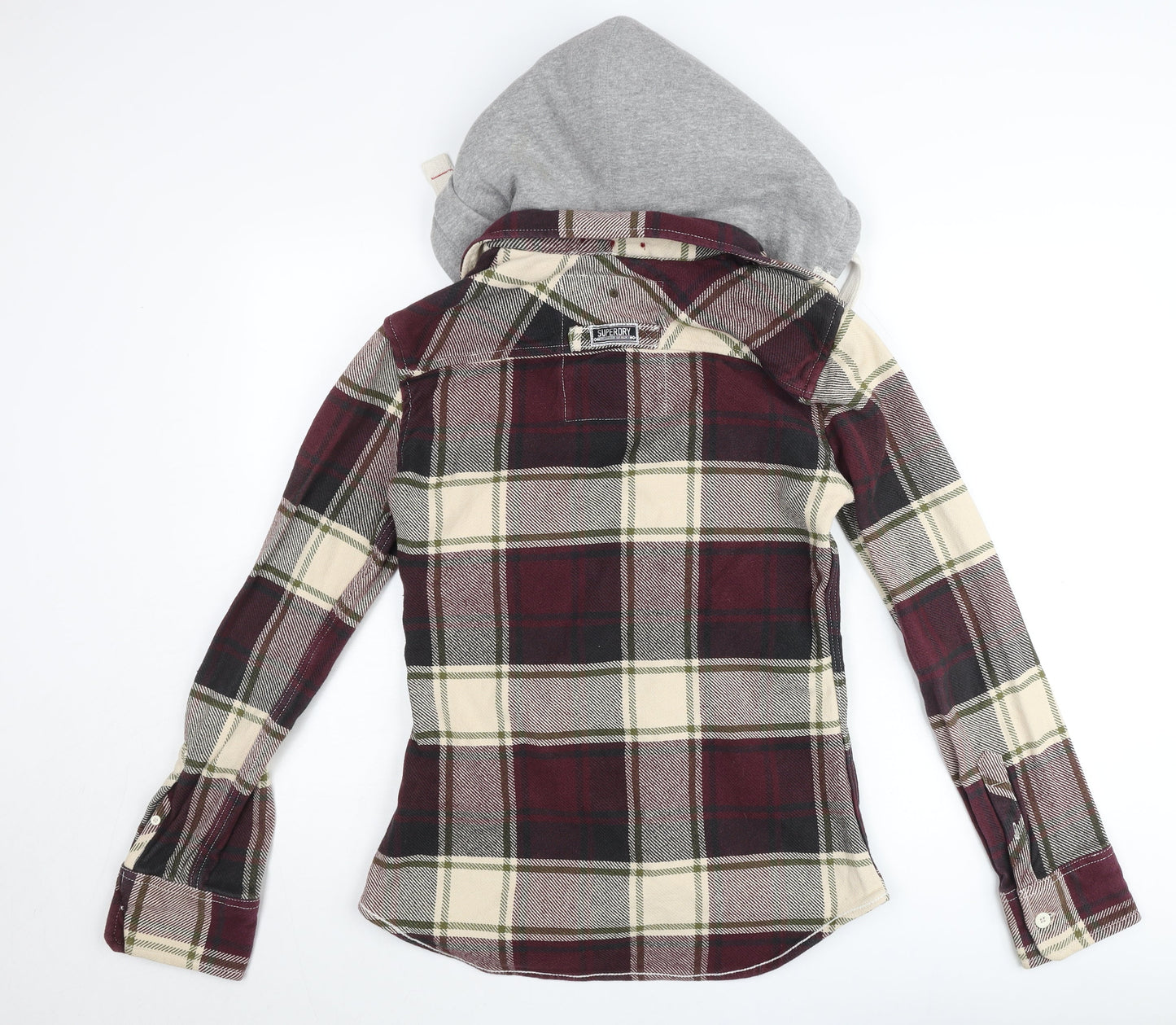 Superdry Mens Red Plaid Hooded Shirt Jacket Size L Casual Cotton