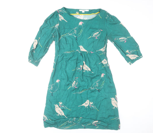 Seasalt Cornwall Women’s Green Bird Print Viscose Shift Dress Size 12