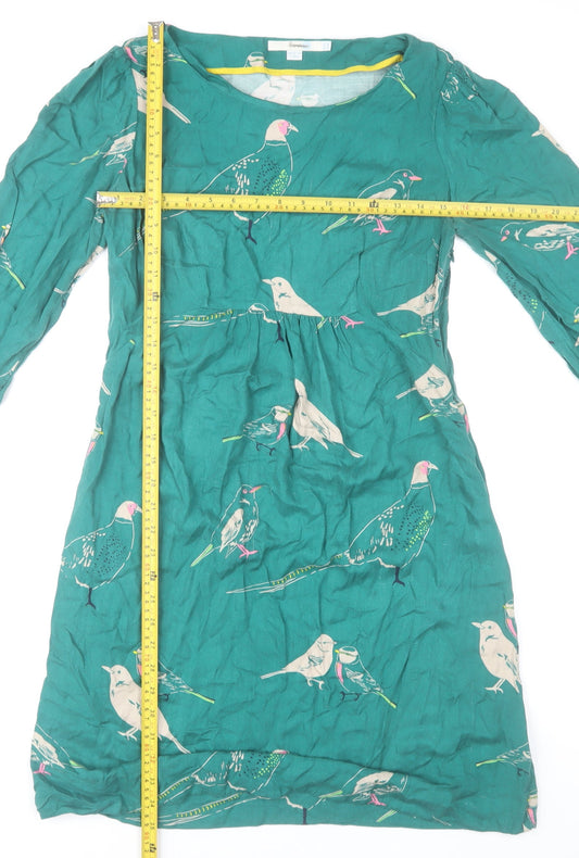 Seasalt Cornwall Women’s Green Bird Print Viscose Shift Dress Size 12