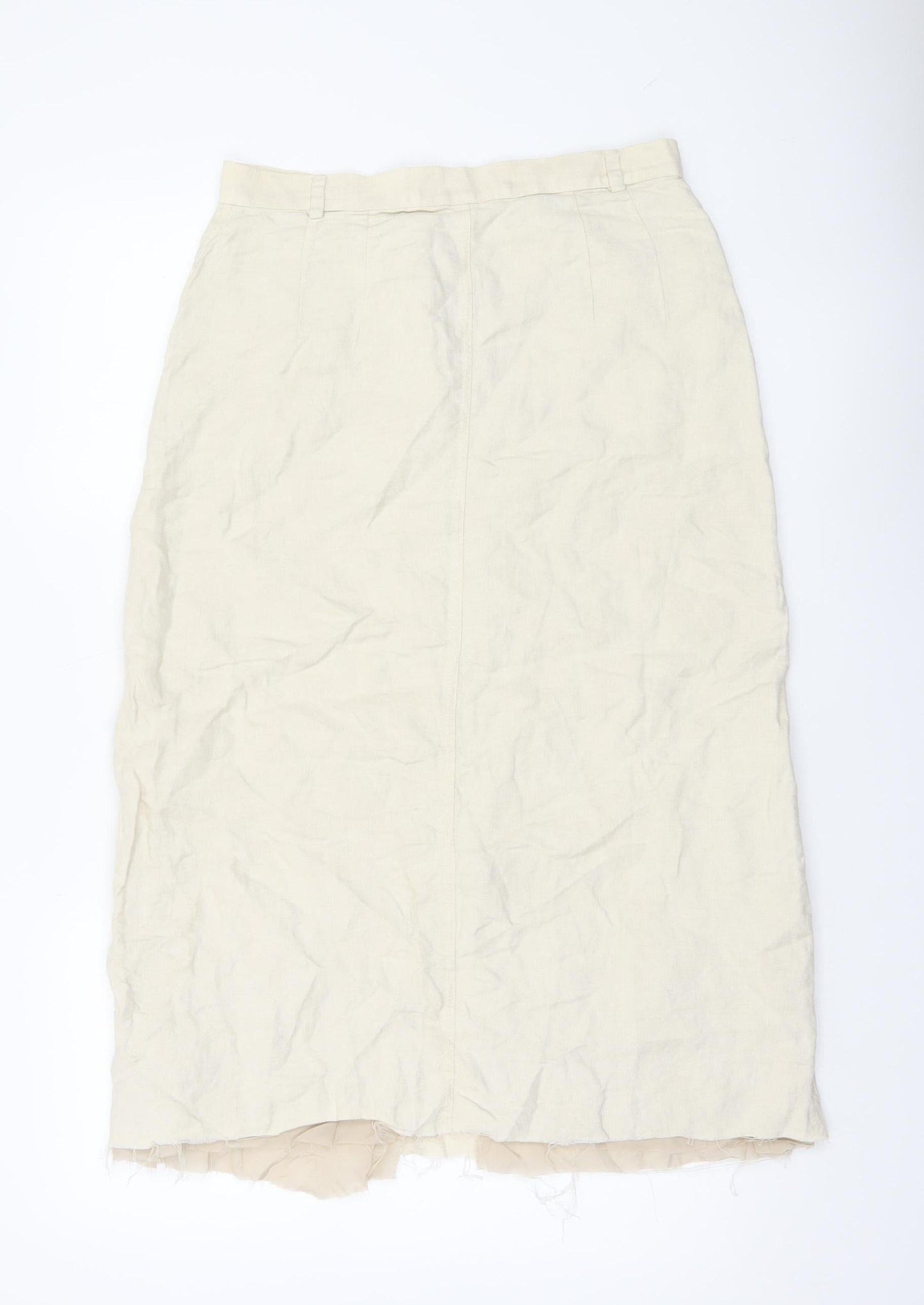 DAKS Women Beige Linen Midi Pencil Skirt Size 14 Workwear