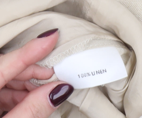 DAKS Women Beige Linen Midi Pencil Skirt Size 14 Workwear