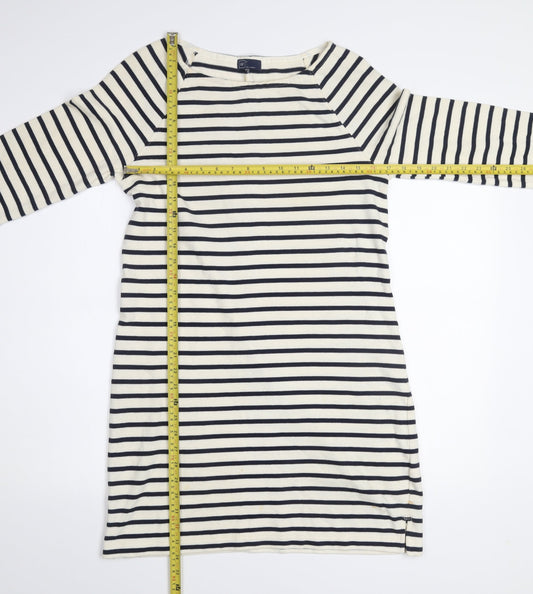 GAP Women’s White Black Striped Shift Dress M Cotton 3/4 Sleeve