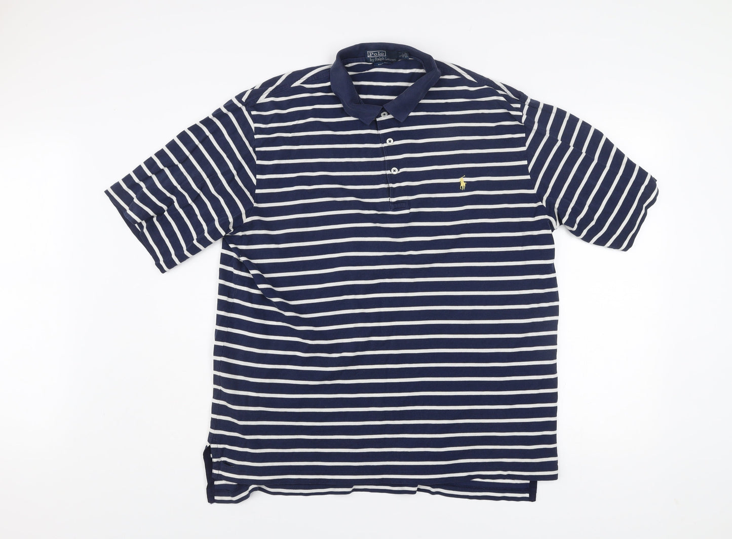 Ralph Lauren Men's Blue Striped Polo Shirt Size L Cotton Golf Fit