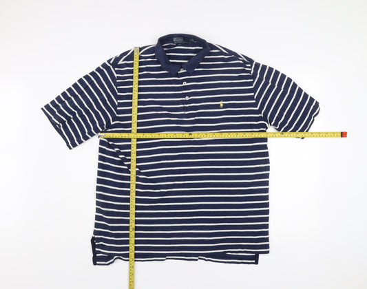 Ralph Lauren Men's Blue Striped Polo Shirt Size L Cotton Golf Fit