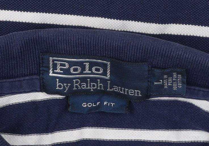 Ralph Lauren Men's Blue Striped Polo Shirt Size L Cotton Golf Fit