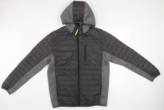 Jack & Jones Men’s XL Black Grey Hooded Puffer Jacket Casual