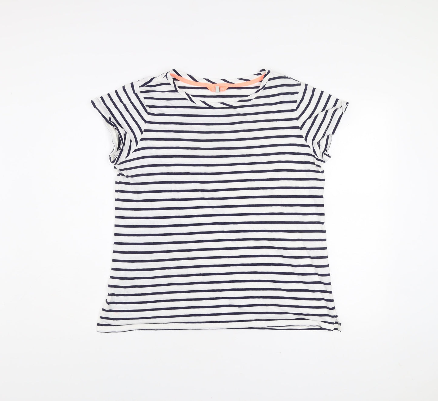 Joules Women White Navy Striped Cotton T-Shirt UK 16 Casual