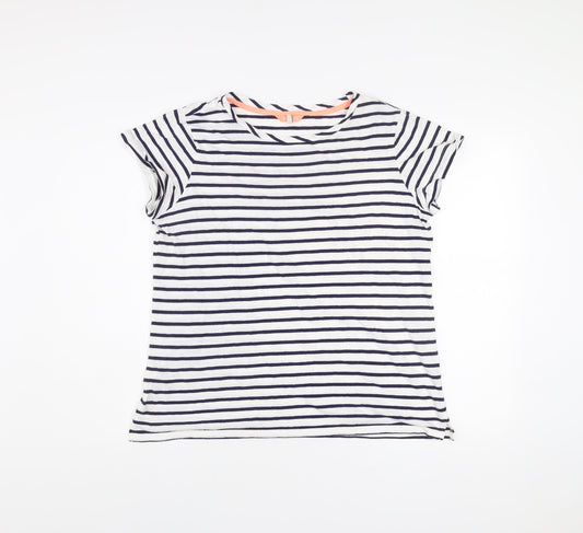 Joules Women White Navy Striped Cotton T-Shirt UK 16 Casual