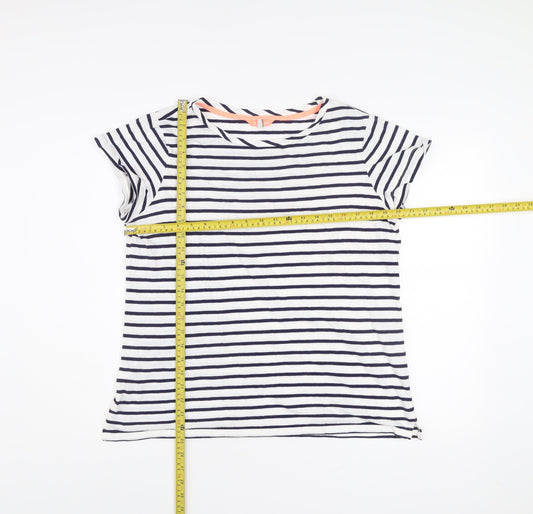 Joules Women White Navy Striped Cotton T-Shirt UK 16 Casual