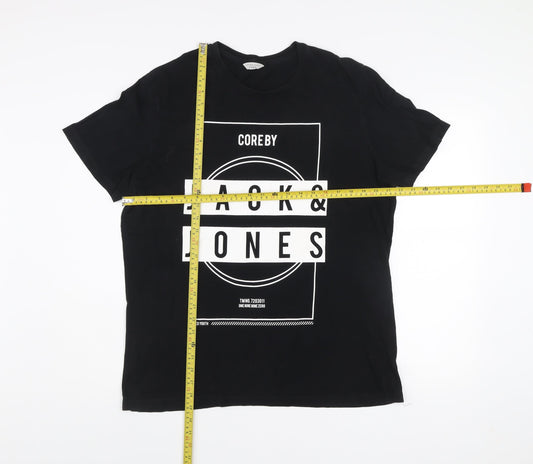 Jack & Jones Men’s Black XL Graphic Print Crew Neck T-Shirt