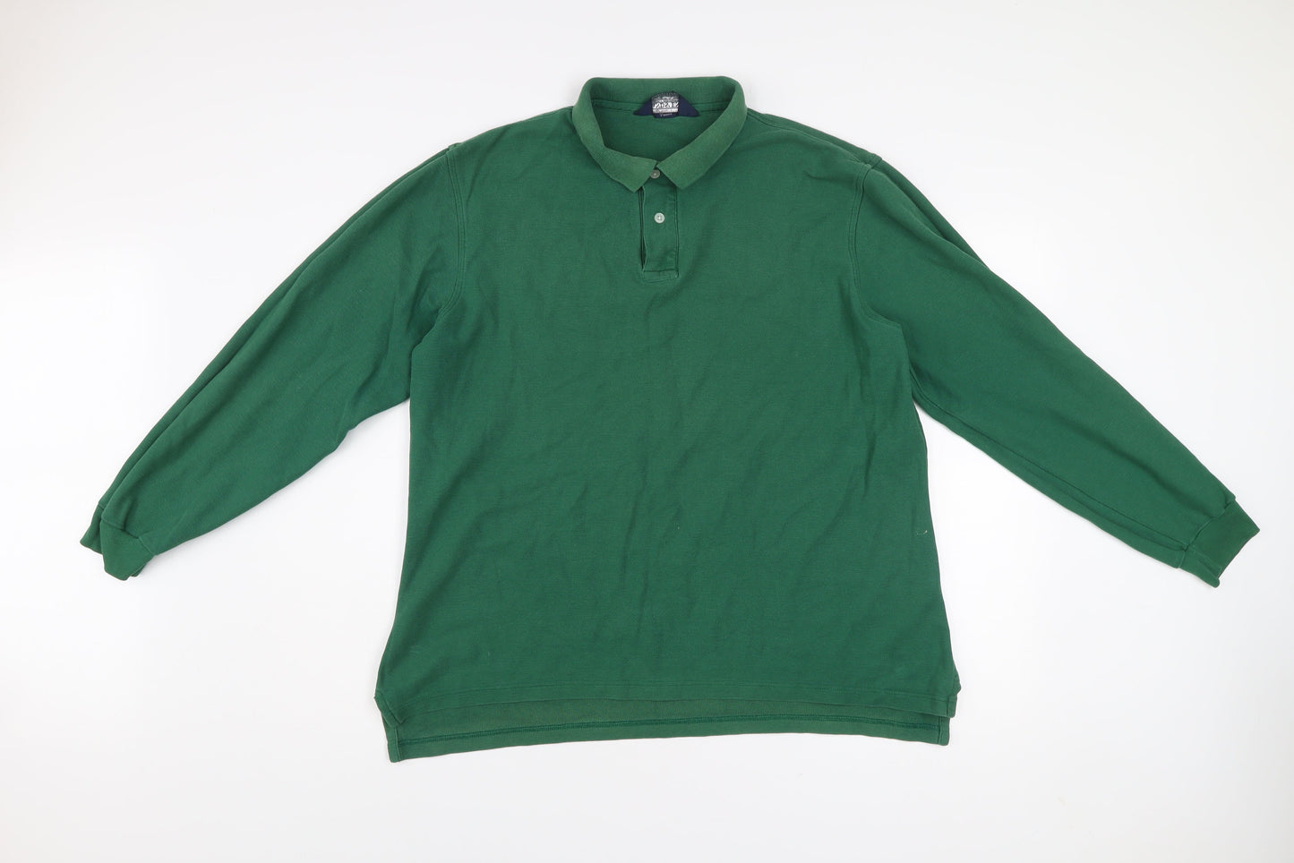 Lands' End Men's Green Cotton Long Sleeve Polo Shirt L Regular Fit