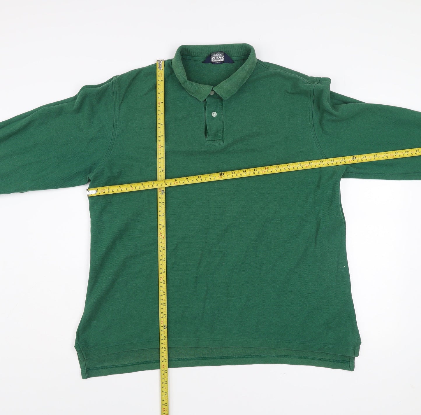 Lands' End Men's Green Cotton Long Sleeve Polo Shirt L Regular Fit