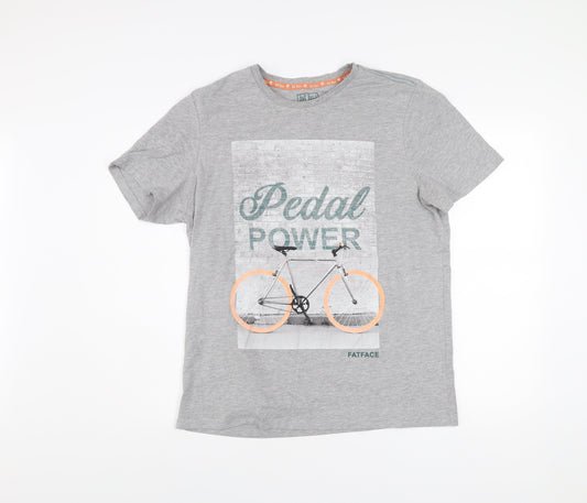 FatFace Men’s Grey Graphic T-Shirt L Pedal Power Short Sleeve Cotton