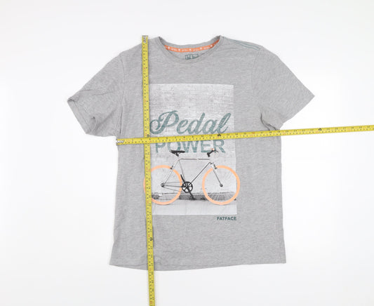 FatFace Men’s Grey Graphic T-Shirt L Pedal Power Short Sleeve Cotton