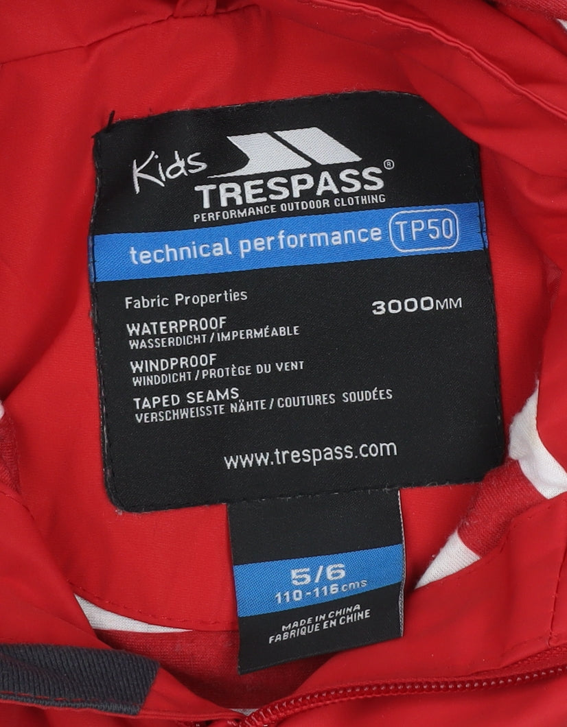 Trespass Boys Red Waterproof Rain Coat Jacket Hooded 5-6 Years
