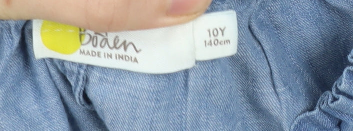 Boden Girls Blue Cotton Paperbag Tie Waist Trousers Size 10Y