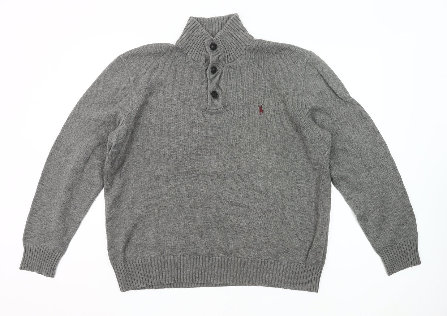 Polo Ralph Lauren Men’s Grey XL Cotton Henley Mock Neck Jumper