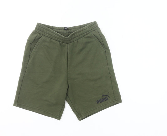 Puma Boys Green Sweat Shorts 11-12 Years Regular Fit Sports Activewear