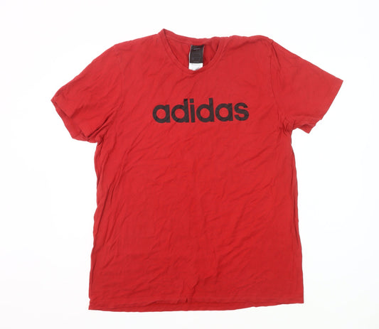 Adidas Men’s Red Cotton Logo T-Shirt Size L Short Sleeve Crew Neck
