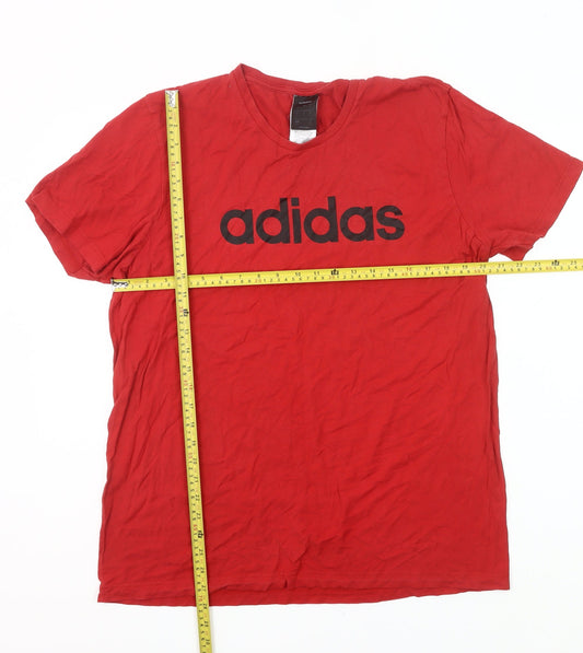 Adidas Men’s Red Cotton Logo T-Shirt Size L Short Sleeve Crew Neck