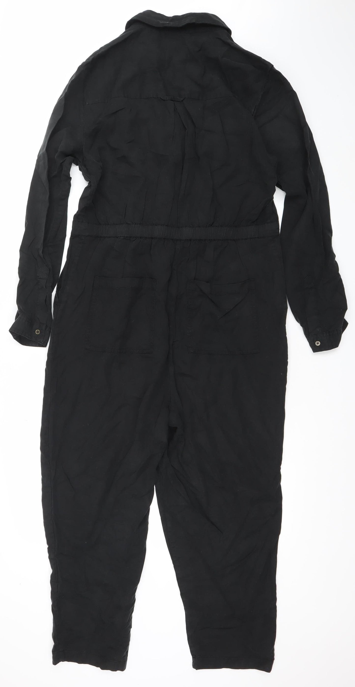 Fat Face Womens Black Lyocell Collared Long Sleeve Jumpsuit Size 14