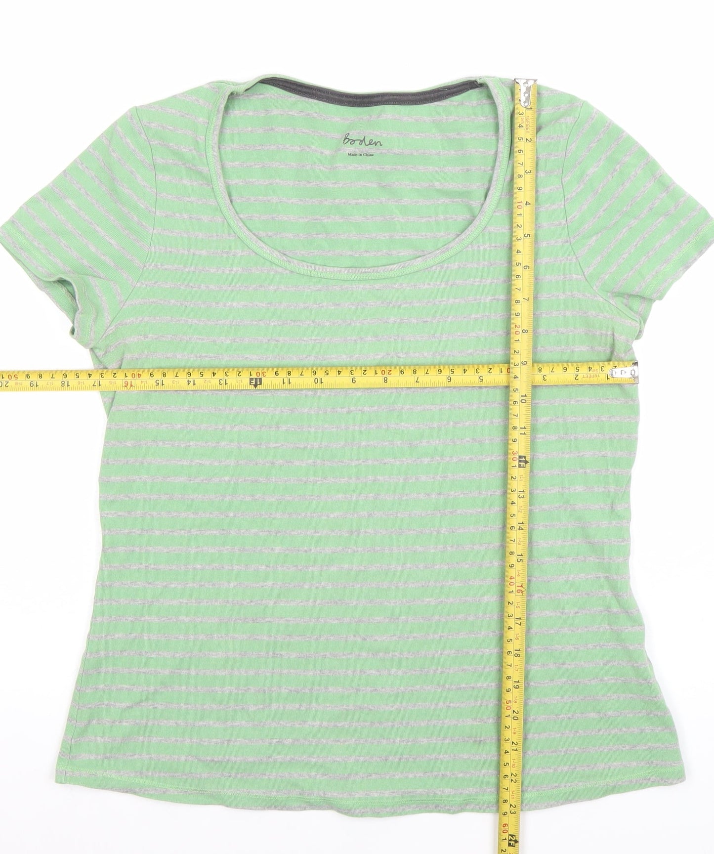 Boden Women’s Green Striped Short Sleeve T-Shirt Size 12