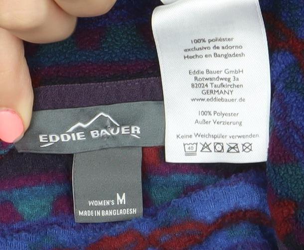 Eddie Bauer Womens Blue Aztec Fleece Sweatshirt M 1/4 Zip Hiking Top