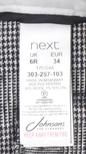 Next Womens Grey Check Dress Pants Trousers Size 6 Regular Wool Blend