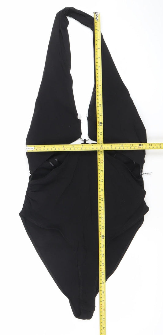 Zara Women Black Halter Bodysuit L Slim Fit Polyester Elastane