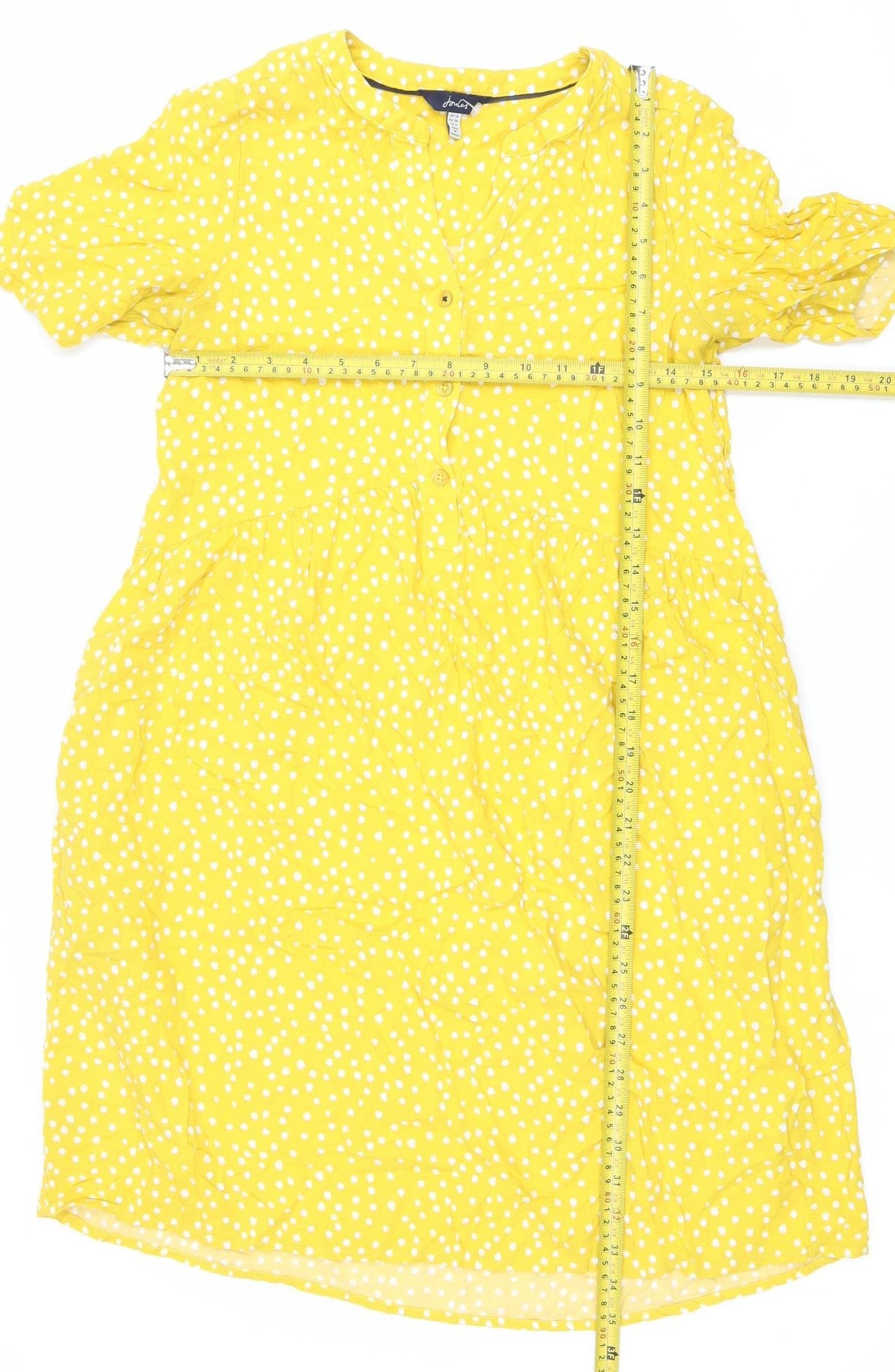 Joules Women Yellow Polka Dot Shift Dress Size 10 Summer Lightweight