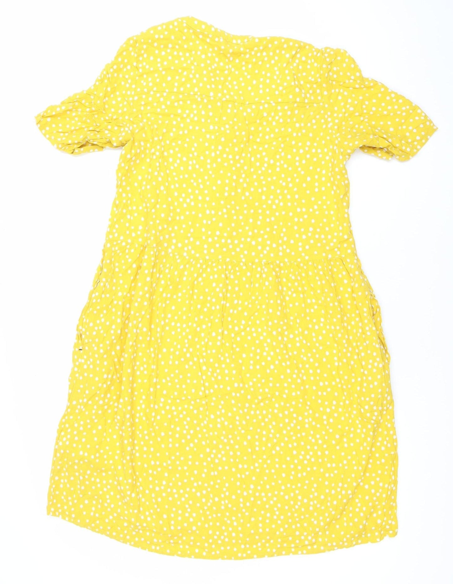 Joules Women Yellow Polka Dot Shift Dress Size 10 Summer Lightweight