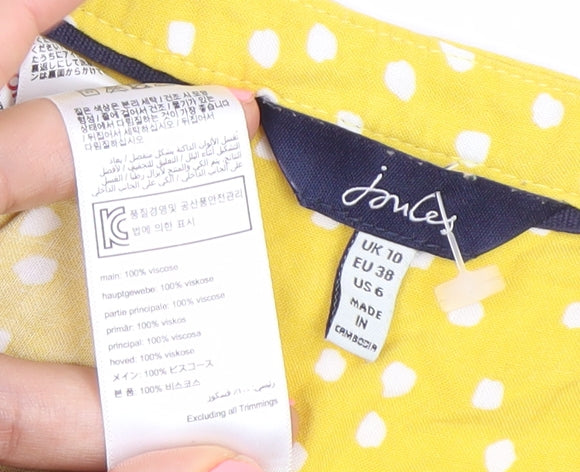 Joules Women Yellow Polka Dot Shift Dress Size 10 Summer Lightweight