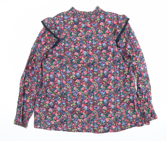 Joules Womens Multicoloured Floral Ruffle Long Sleeve Blouse UK 12