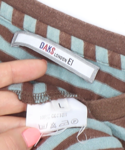 DAKS Women’s Brown Blue Striped Cotton Long Sleeve T-Shirt L