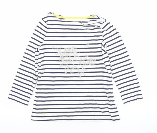 Joules Womens XS White Striped Long Sleeve Cotton Nautical Top