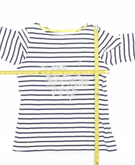Joules Womens XS White Striped Long Sleeve Cotton Nautical Top