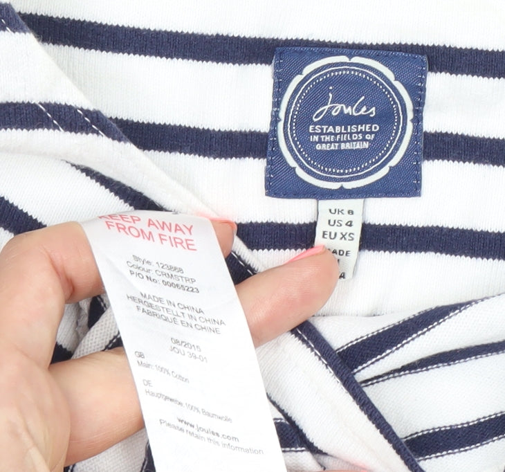 Joules Womens XS White Striped Long Sleeve Cotton Nautical Top