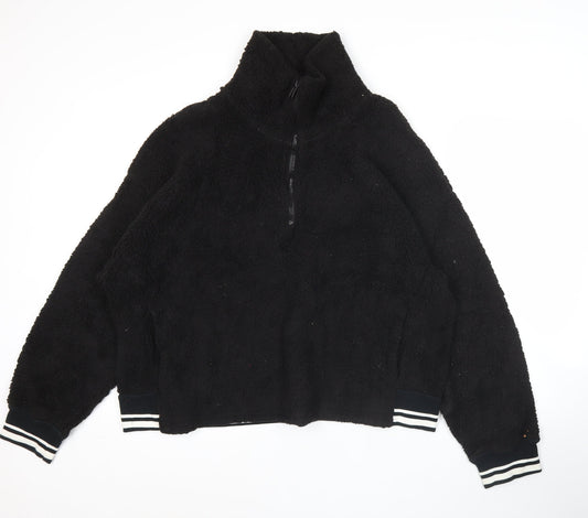 Champion Mens Black Fleece Sweatshirt Medium 1/2 Zip High Neck