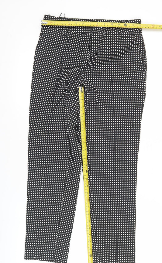 Next Womens Black Slim Fit Check Trousers Size 8L Cotton Blend