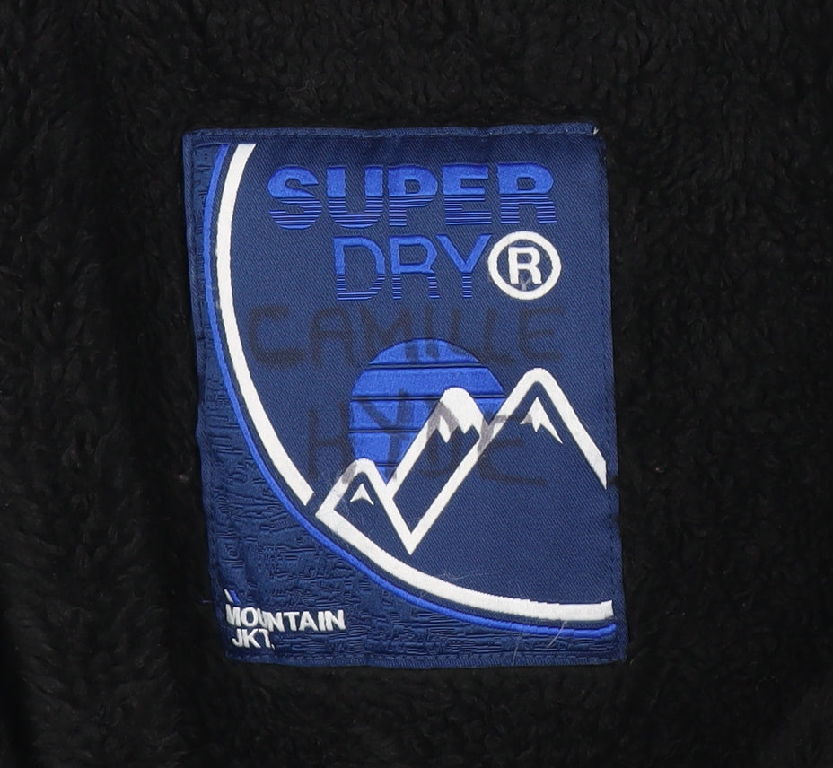 Superdry Womens Black Puffer Jacket Size 16 Hooded Winter Coat
