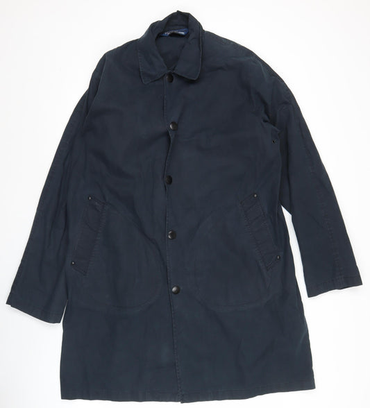 Ralph Lauren Men’s Blue Cotton Overcoat Size M Long Classic Style