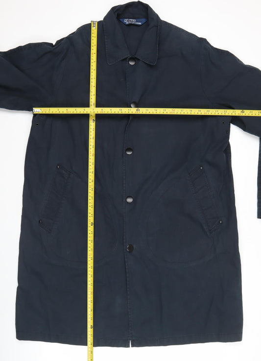 Ralph Lauren Men’s Blue Cotton Overcoat Size M Long Classic Style