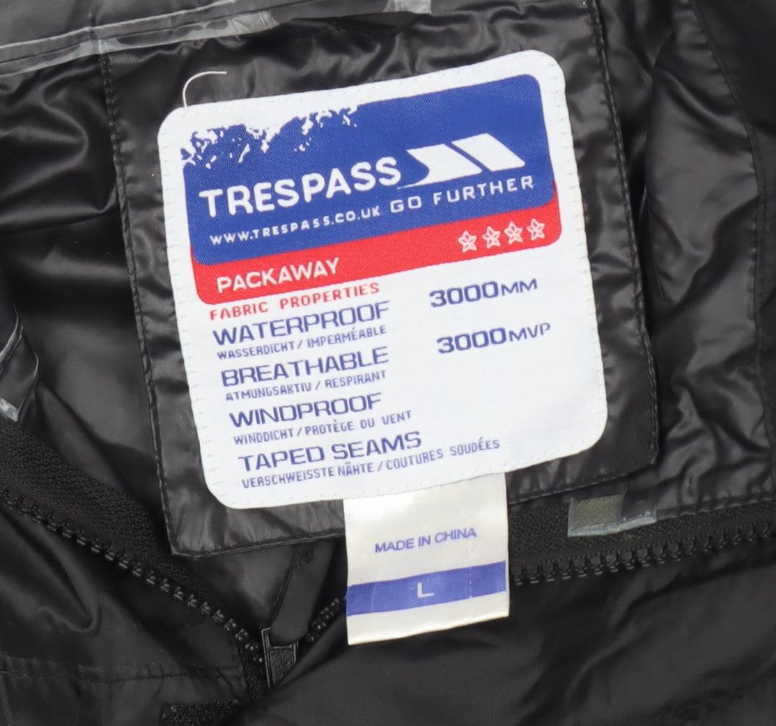 Trespass Mens Black L Rain Coat Waterproof Hooded Jacket