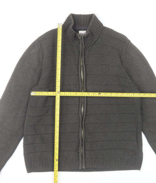 Wrangler Men's Grey XL Full Zip Cotton Knit Jumper High Neck