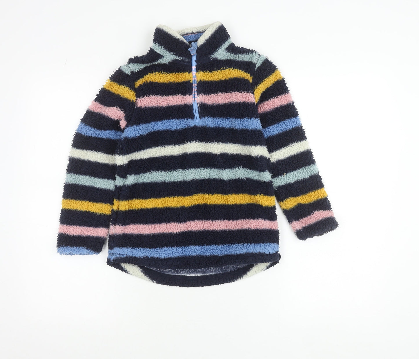 FatFace Girls Multicoloured Striped Fleece Sweatshirt 8-9Y Pullover 1/4 Zip
