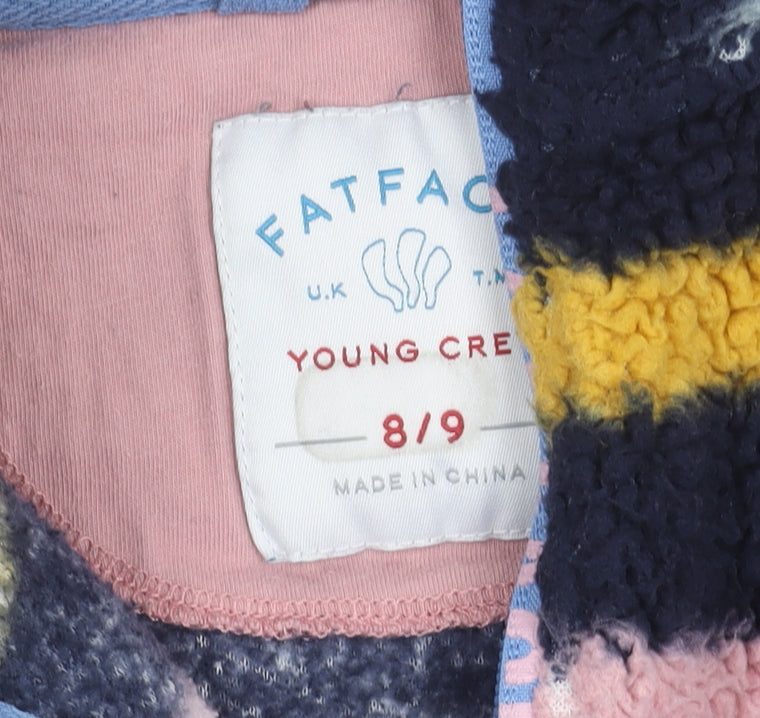 FatFace Girls Multicoloured Striped Fleece Sweatshirt 8-9Y Pullover 1/4 Zip