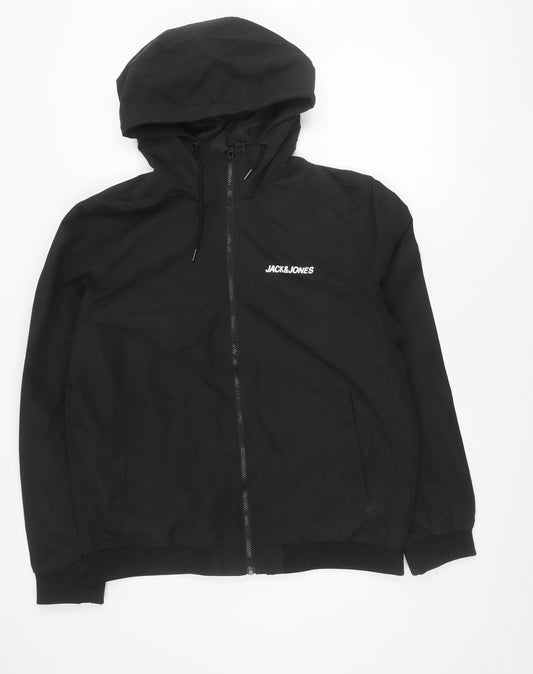 Jack & Jones Mens Black XL Hooded Windbreaker Jacket