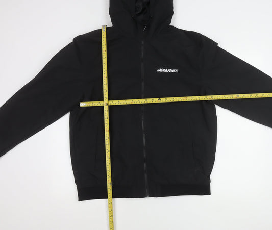 Jack & Jones Mens Black XL Hooded Windbreaker Jacket